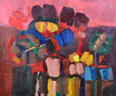 Fiori e foglie su fondo rosso